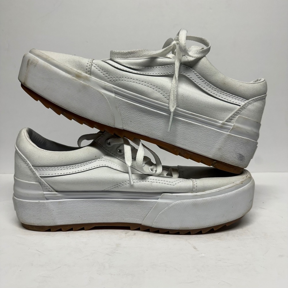 Vans Old Skool Stacked White Canvas Platform Sneakers Mens 9 Womens 10.5 - Picture 6 of 8